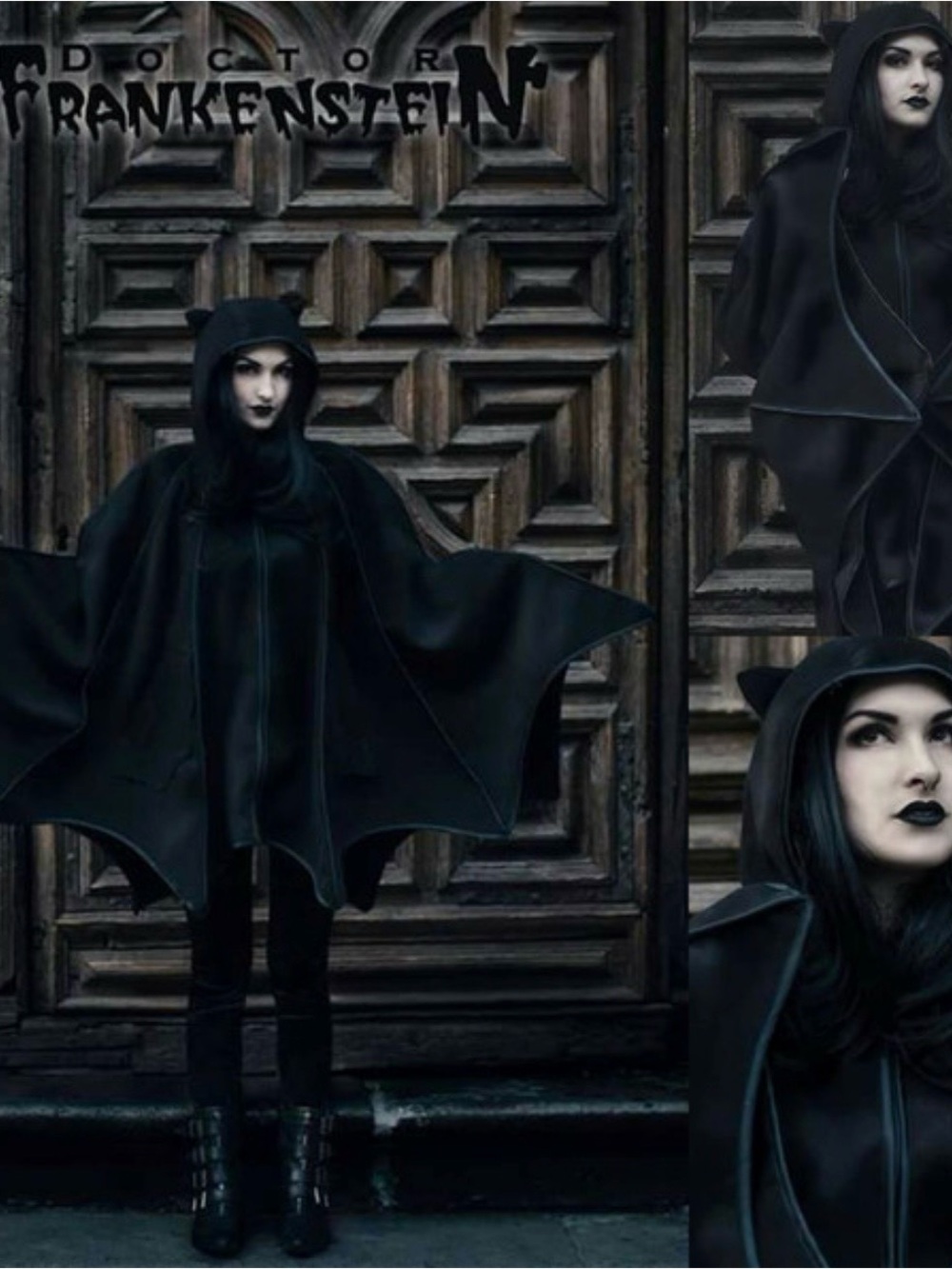 Doctor Frankenstein Vampire Bat Wing Cape Coat Gothic Witch Cloak Black One Size